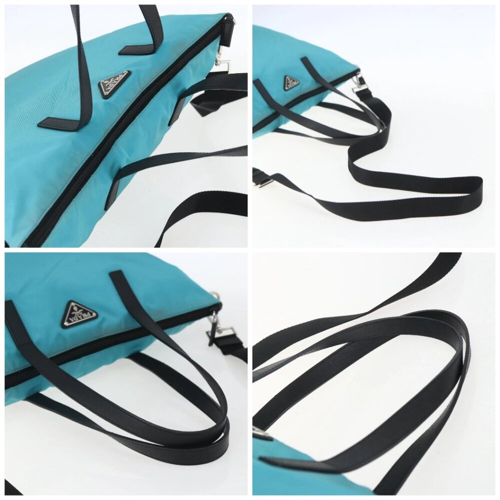 PRADA Tote Bag Nylon 2way Turquoise Blue Silver - Picture 15 of 16